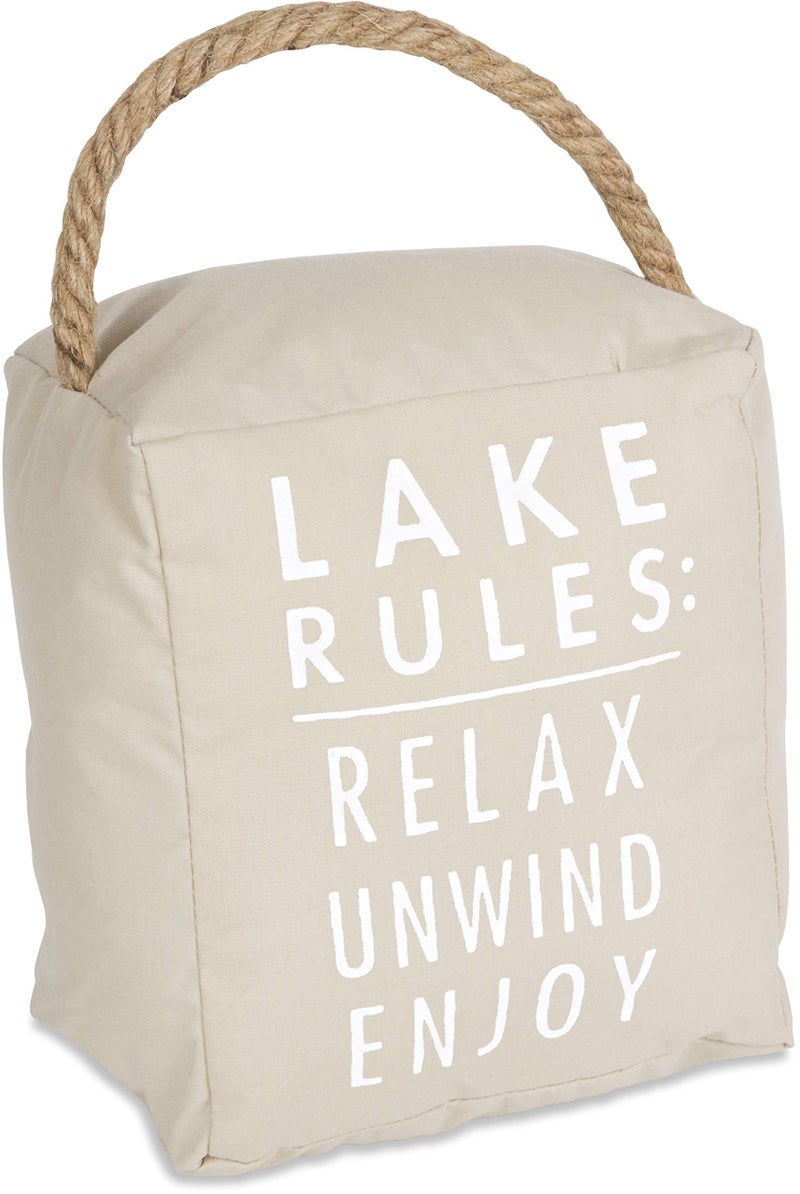 Pavilion Gift Company Pavilion Gift Company Lake Rules Relax Unwind Enjoy Tan Door Stopper Off White 5 x 6 