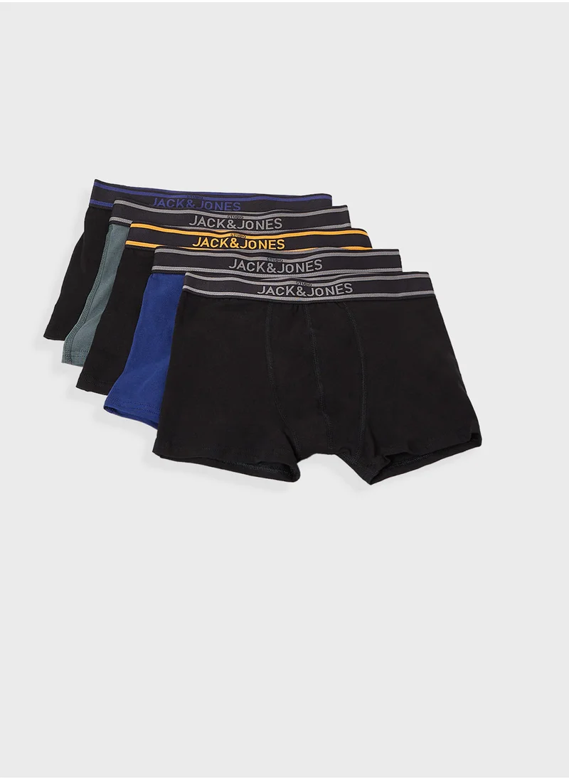 Jack & Jones Junior Kids 5 Pack Logo Band Trunks