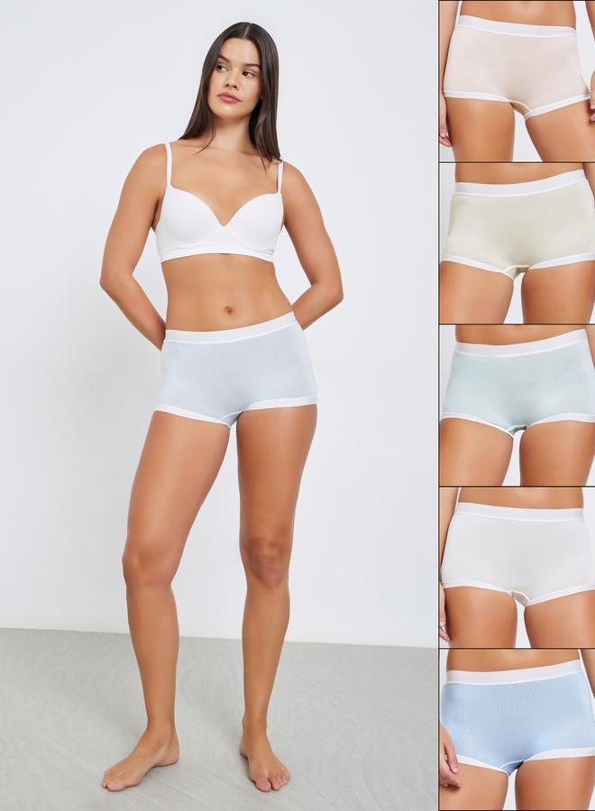 Styli Pack of 5 - Cotton Elastane Boyshort Briefs with Bow Detail - Image 1