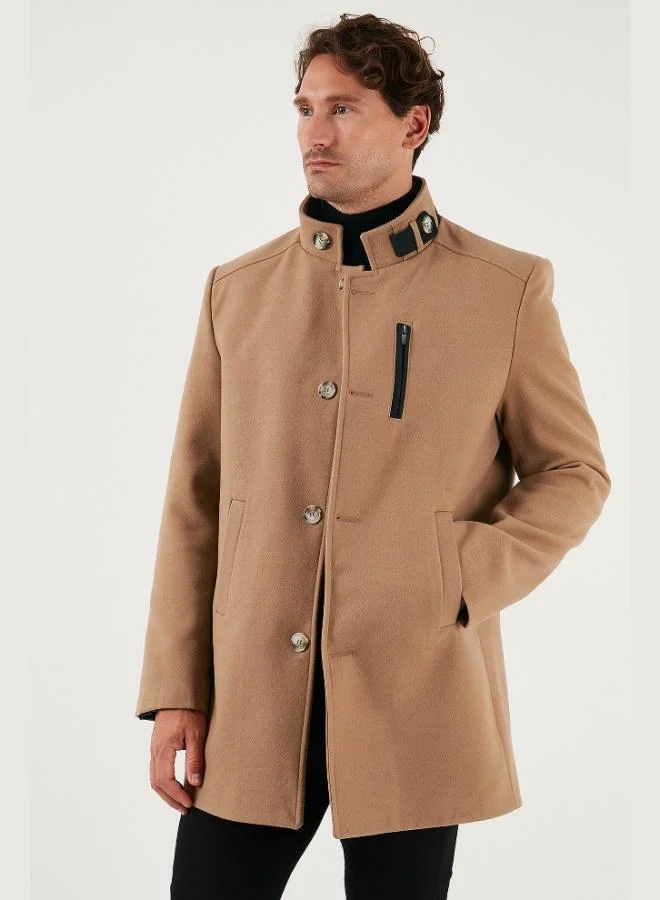 بوراتي معطف كشمير بياقة واقفة وأزرار بقصة ضيقة للرجال