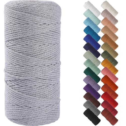 NOANTA Light Grey Macrame Cord 2mm x 220yards Cotton Rope Yarn Colorful Craft Cord for Wall Hanging Plant Hangers Crafts Knitting - Image 1