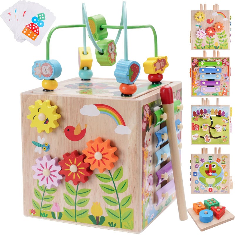 KMTJT Wooden Activity Cube Montessori Toys for 1 2 3 Year Old Toddlers One Year Old 1st 2st First Birthday Gift Educational Toys for 12 Months Baby Boys Girls Bonus Sorting Stacking Game Blue - Image 2