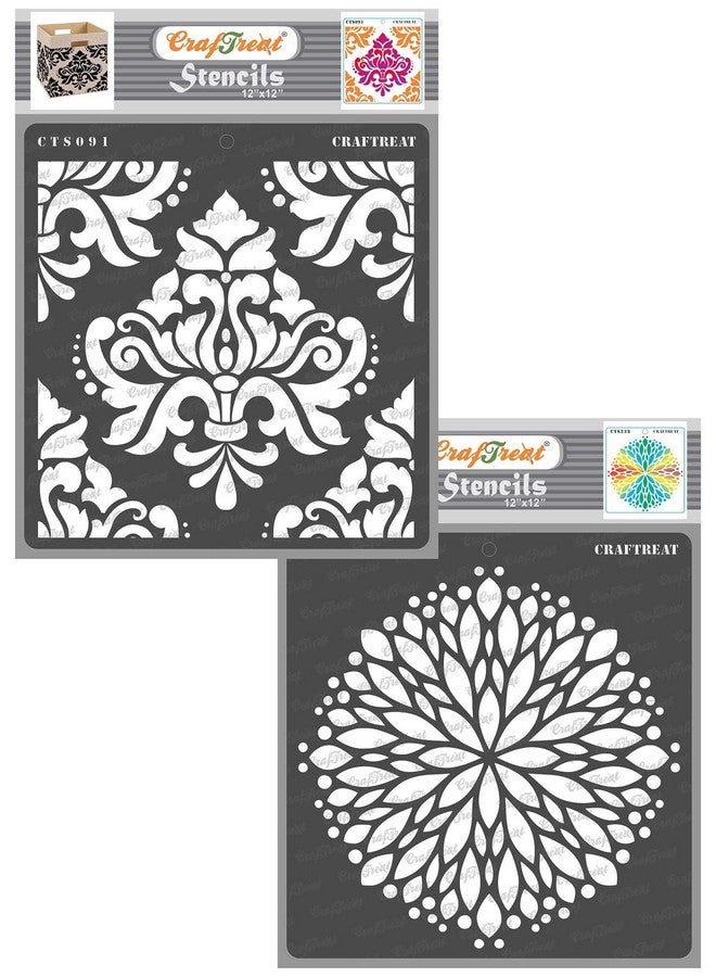 كرافت تريت قوالب ماندالا من CrafTreat لأنماط الرسم على الحائط - دمشقي جريء وزهرة متفجرة - 12 × 12 بوصة - قطعتان - قوالب قابلة لإعادة الاستخدام DIY لتصميم الرسم على القماش - قوالب قماش بتصميم زهور - Image 1