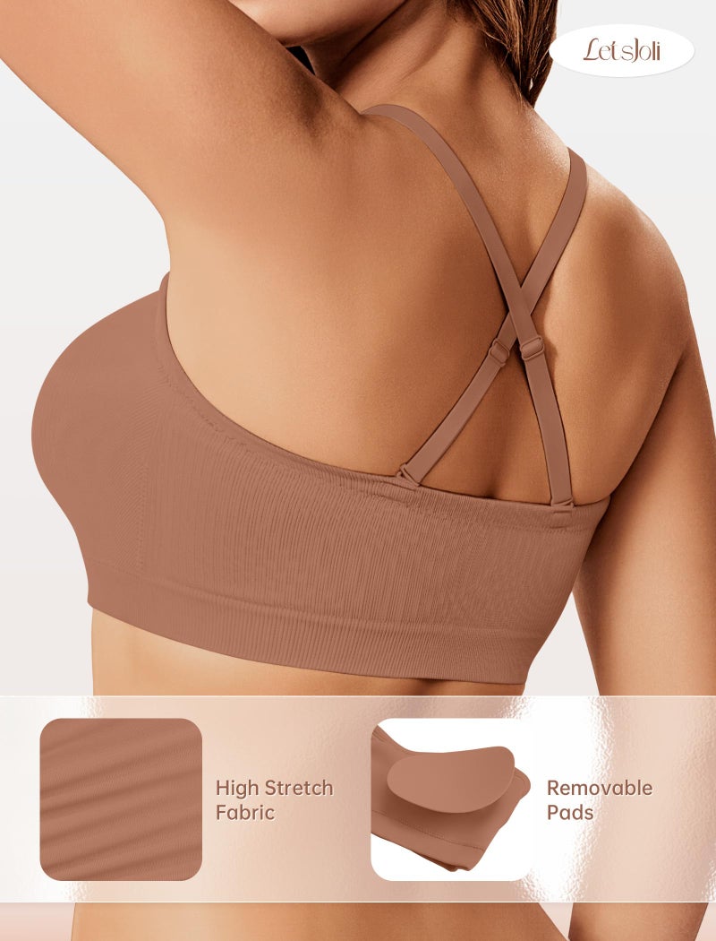 LetsJoli Push Up Strapless Bras for Women Tube Top Bra Supportive Bandeau Bra Non Slip Wireless No Underwire Padded Bralettesï¼ˆBrown,L - Image 3
