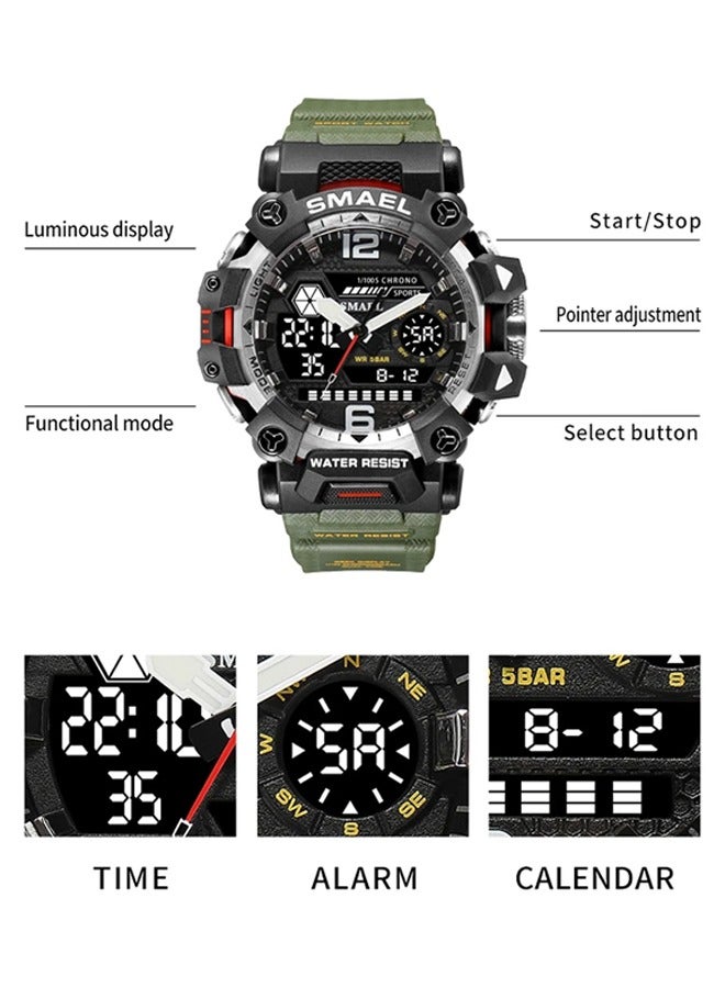 SMAEL Men's 50m Waterproof Sports Military Watch with Dual Display Quartz and LED Digital Features - Image 2