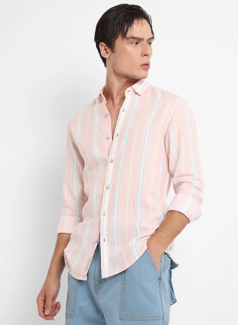 Campus Sutra Men's Light Pink Shadow Striped Shirt