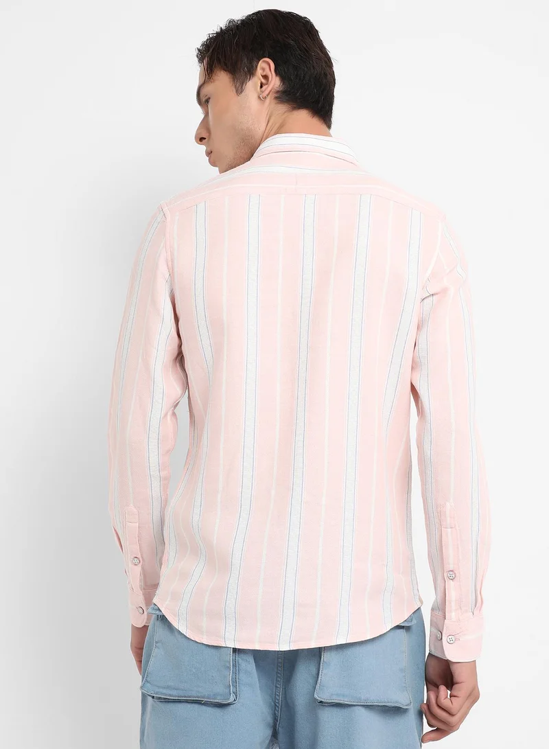 Campus Sutra Men's Light Pink Shadow Striped Shirt