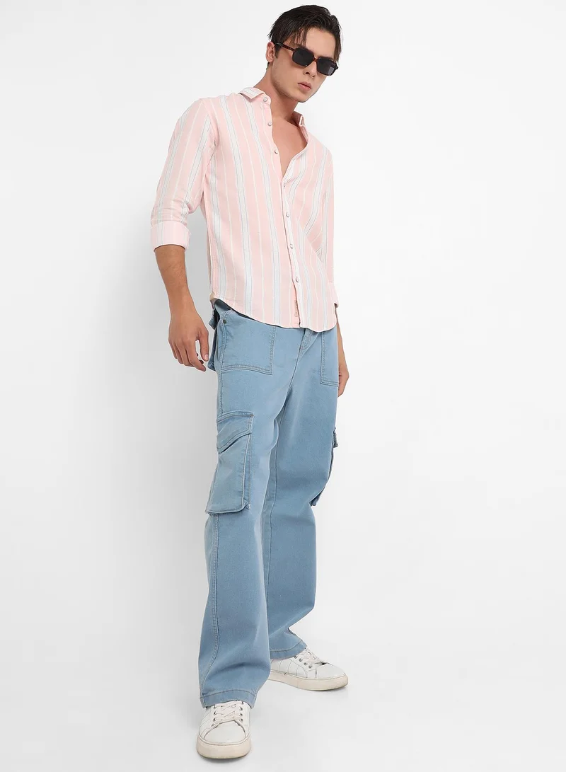 Campus Sutra Men's Light Pink Shadow Striped Shirt