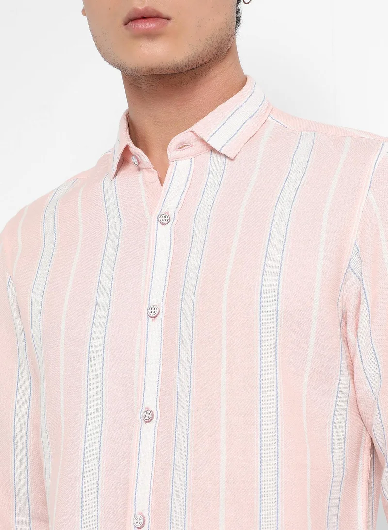 Campus Sutra Men's Light Pink Shadow Striped Shirt
