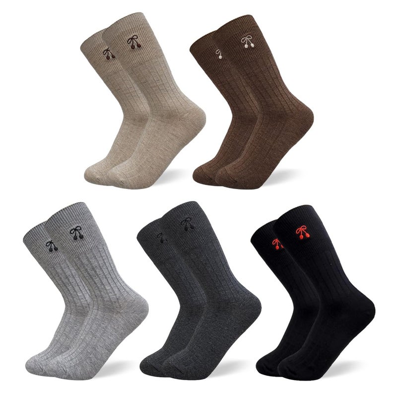 HOMSSEM Ribbed Socks Women Cozy Socks â€“ 5 Pair Cute Womens Crew Socks (Cotton Blend, N. Ribbon Cherry) - Image 1