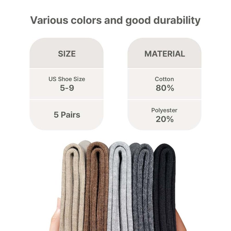 HOMSSEM Ribbed Socks Women Cozy Socks â€“ 5 Pair Cute Womens Crew Socks (Cotton Blend, N. Ribbon Cherry) - Image 5