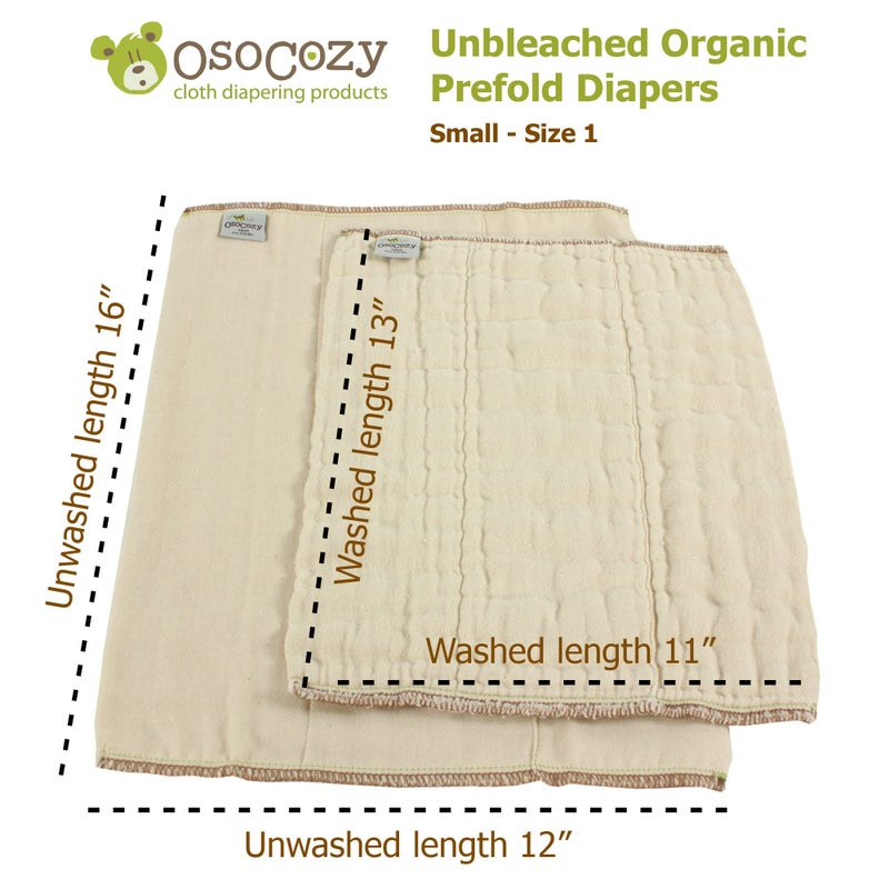 OsoCozy Organic Cotton Prefold Cloth Diapers Traditional Fit Small 4x8x4 Layering (6pk) - Super-Soft, Thick, Absorbent and Durable. Unbleached Natural Color, Fits 7-15 lbs. - Image 5