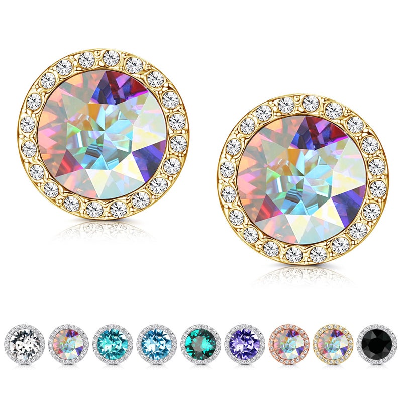 MILACOLATO Dance Competition Earrings Hypoallergenic Sterling Silver Post Rhinestone Earrings for Women 10mm Halo Crystal Stud Earrings for Stage Opera Performance Wedding Bridal Earrings Gold-AB - Image 1