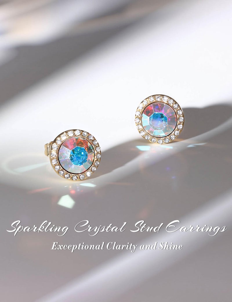 MILACOLATO Dance Competition Earrings Hypoallergenic Sterling Silver Post Rhinestone Earrings for Women 10mm Halo Crystal Stud Earrings for Stage Opera Performance Wedding Bridal Earrings Gold-AB - Image 5
