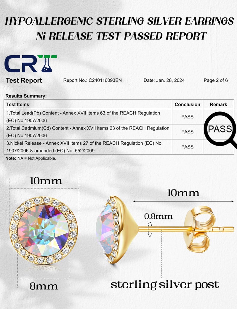 MILACOLATO Dance Competition Earrings Hypoallergenic Sterling Silver Post Rhinestone Earrings for Women 10mm Halo Crystal Stud Earrings for Stage Opera Performance Wedding Bridal Earrings Gold-AB - Image 2