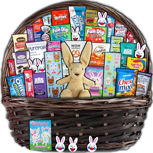 CRAVEBOX Easter Basket Gift 40ct  Pre Filled Easter Gift Basket for Kids and Adults with Bunny Candy Snacks and Treats  Boys Girls Grandchildren Young Children Toddlers Men Women - Image 1