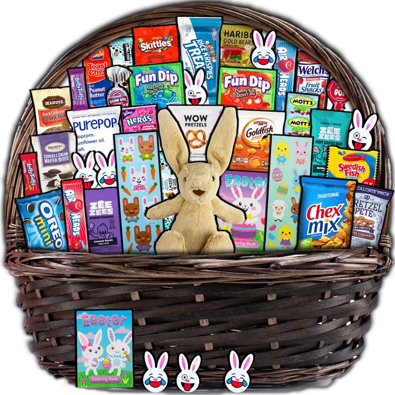 CRAVEBOX Easter Basket Gift 40ct  Pre Filled Easter Gift Basket for Kids and Adults with Bunny Candy Snacks and Treats  Boys Girls Grandchildren Young Children Toddlers Men Women - Image 3