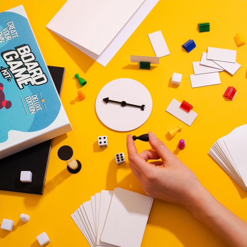Apostrophe Games Create Your Own Board Game Set â€“ DIY Kit with Blank Game Board, Game Pieces, Blank Cards, Dice, Spinner, Rulebook, Sand Timer â€“ Build Your Own Game Kit - Deluxe Edition - Image 2