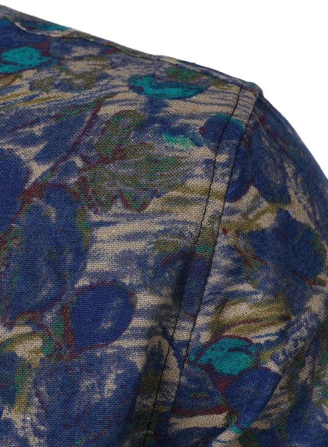 PARKLEES Men's Cotton Linen-Like 70s Disco Retro Traditional Pattern Printed Long Sleeve Button Down Shirt, Blue Pattern, L - Image 4