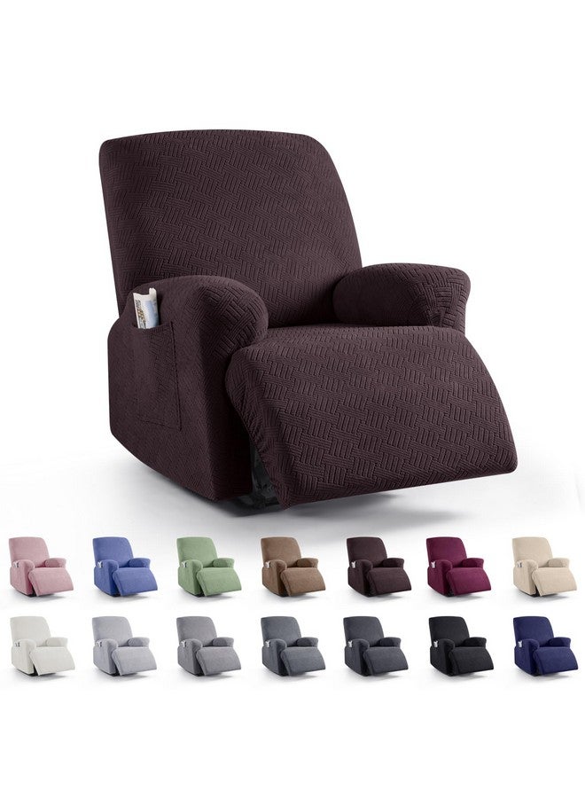KinCam KinCam Recliner Covers, Stretch Reclining Chair Covers, Recliner Sofa Slipcovers Stripe Jacquard Recliner Couch Covers Furniture Protector Covers for Pet Kid (1 Seater, Chocolate)  - Image 1