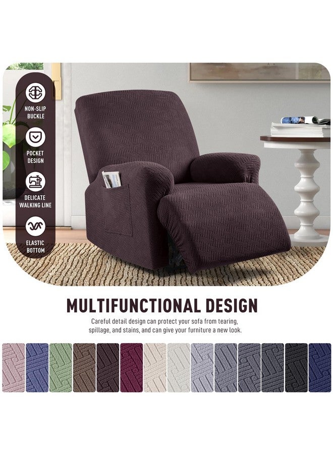 KinCam KinCam Recliner Covers, Stretch Reclining Chair Covers, Recliner Sofa Slipcovers Stripe Jacquard Recliner Couch Covers Furniture Protector Covers for Pet Kid (1 Seater, Chocolate)  - Image 4