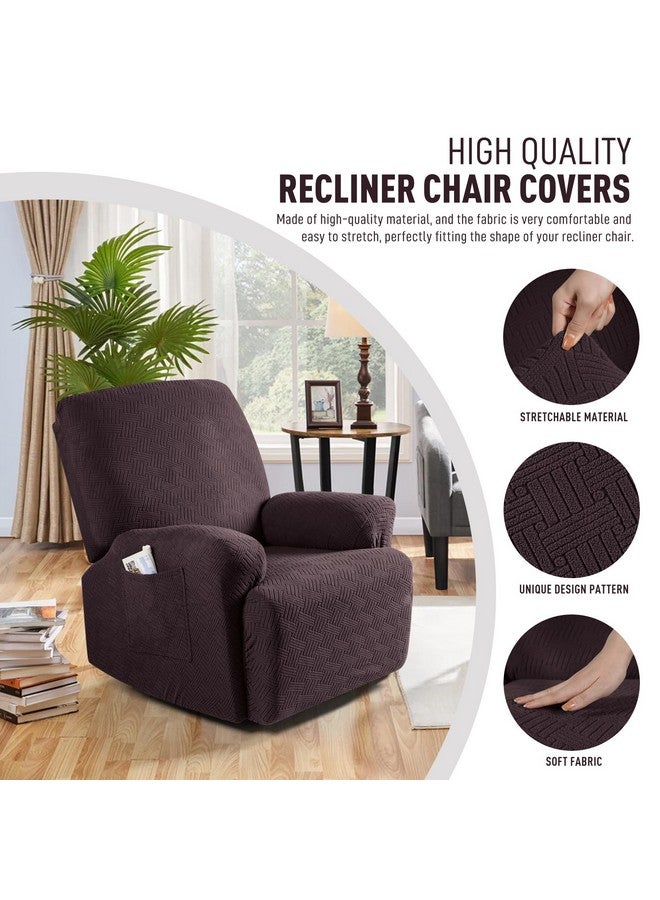 KinCam KinCam Recliner Covers, Stretch Reclining Chair Covers, Recliner Sofa Slipcovers Stripe Jacquard Recliner Couch Covers Furniture Protector Covers for Pet Kid (1 Seater, Chocolate)  - Image 2