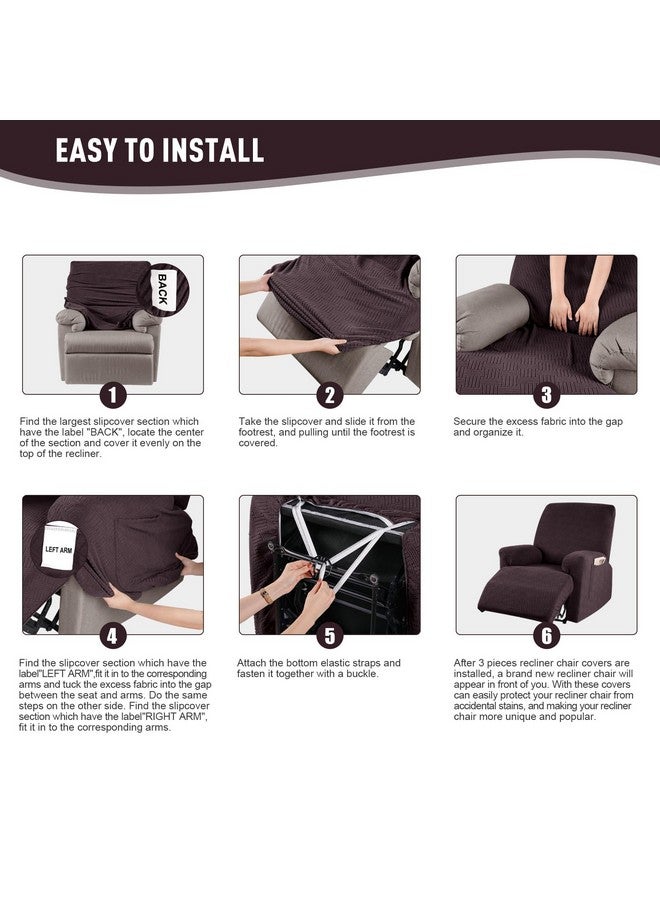 KinCam KinCam Recliner Covers, Stretch Reclining Chair Covers, Recliner Sofa Slipcovers Stripe Jacquard Recliner Couch Covers Furniture Protector Covers for Pet Kid (1 Seater, Chocolate)  - Image 5