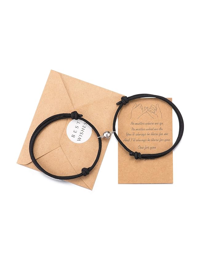 erorex 2Pcs Magnetic Couple Bracelet Set Vows Of Eternal Love Jewelry Couple Bestfriend Braided Bracelet Graduation Gift Men Women Valentine'S Day Engagement Thanksgiving'S Day Wedding - Image 1