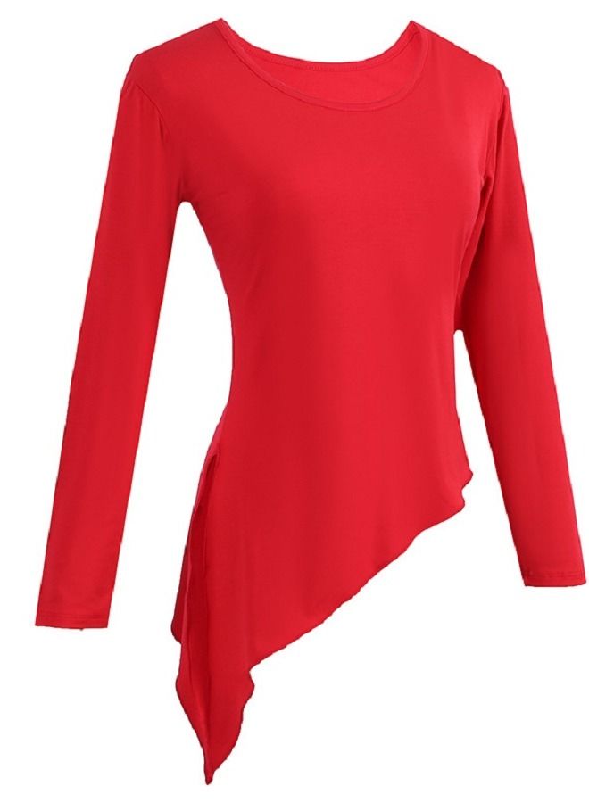 Loquat Women's Dance Practice Clothes With Irregular Split Tops And Long Sleeves 