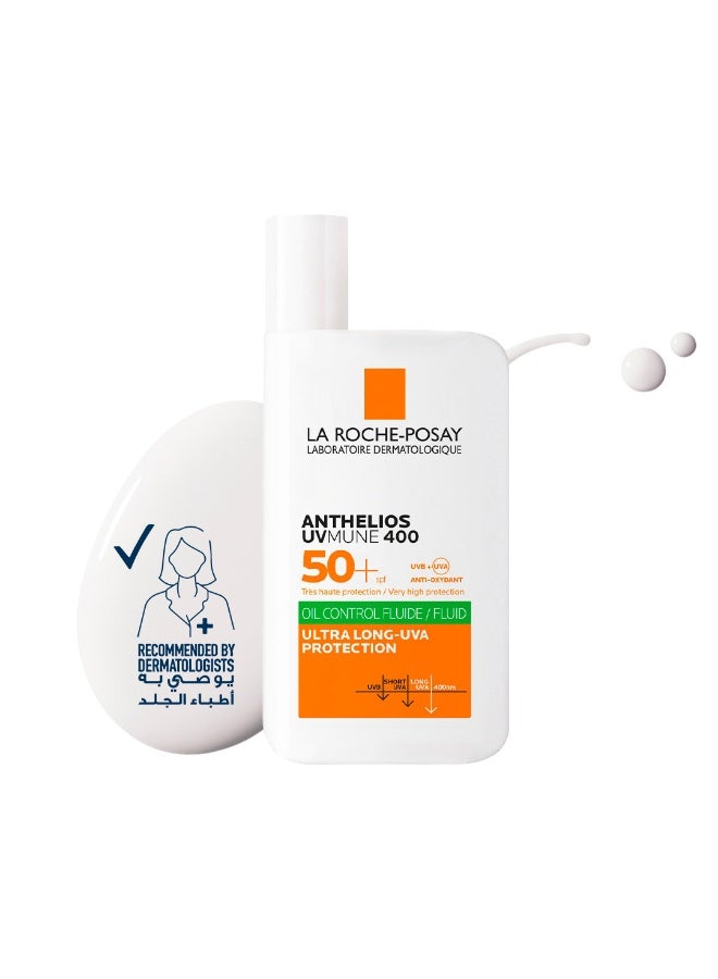 LA ROCHE-POSAY Anthelios UVMune 400 Oil Control Fluid Sunscreen SPF 50+ for Men/Women; Dermatologically-Tested Sunblock for Sensitive Oily Skin 50ML - Image 1