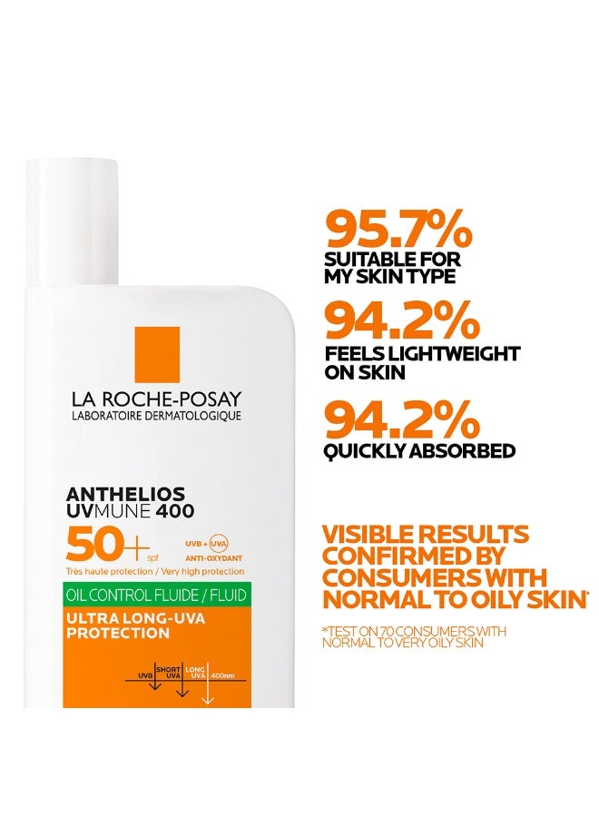 LA ROCHE-POSAY Anthelios UVMune 400 Oil Control Fluid Sunscreen SPF 50+ for Men/Women; Dermatologically-Tested Sunblock for Sensitive Oily Skin 50ML - Image 5