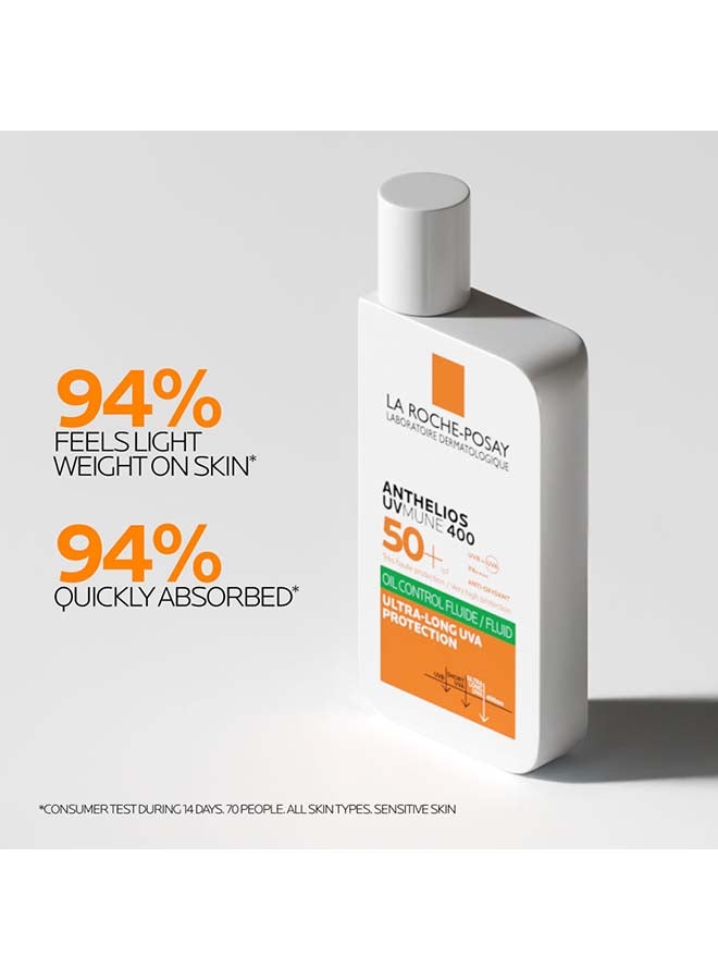 LA ROCHE-POSAY Anthelios UVMune 400 Oil Control Fluid Sunscreen SPF 50+ for Men/Women; Dermatologically-Tested Sunblock for Sensitive Oily Skin 50ML - Image 3