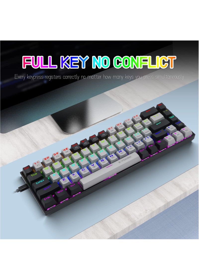 65% RGB Gaming Keyboard,Wired 68 Keys Red Switch Mechanical Keyboard,Detachable USB-C Cable, Separate Arrow Keys for Office Gaming - Grey Black