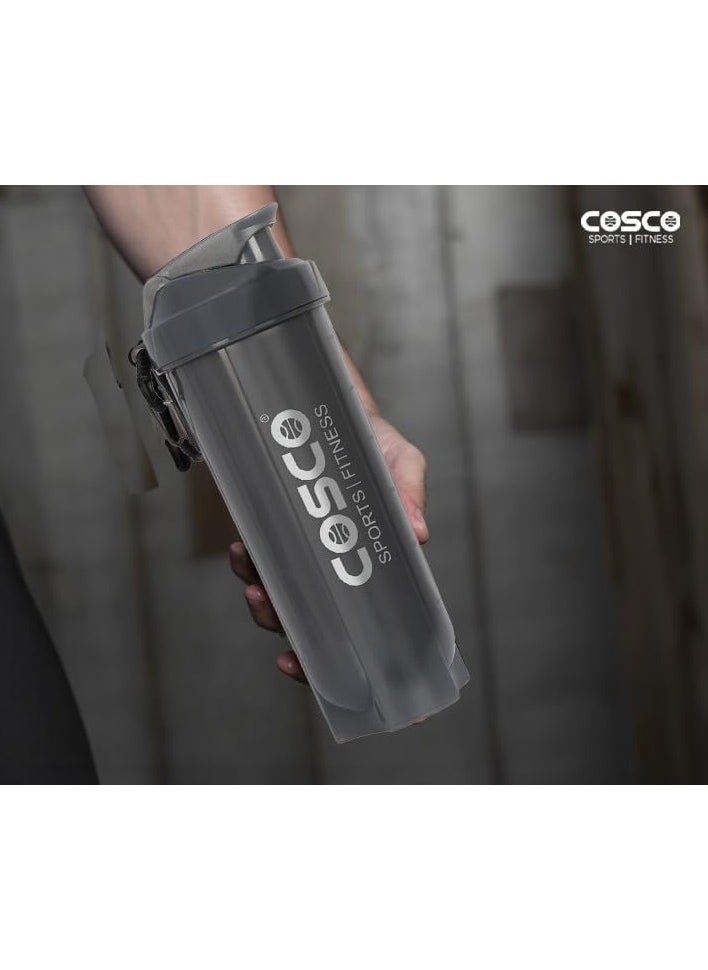 COSCO - Power Gym Shaker For Protein Shake Leak Proof Shaker Bottles For Protein Pre Workout And Bcaa Shake Protein Shaker Bottle For Men And Women Bpa-Free Material -700Ml (Grey) - Image 1