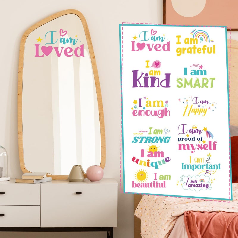 Geyoga 12 Pcs Inspirational Quote Mirror Decals Vinyl Positive Saying Affirmations Mirror Stickers Motivational Window Decals Peel and Stick for Home Office Staff Bathroom Wall Art(Lively Style) - Image 3