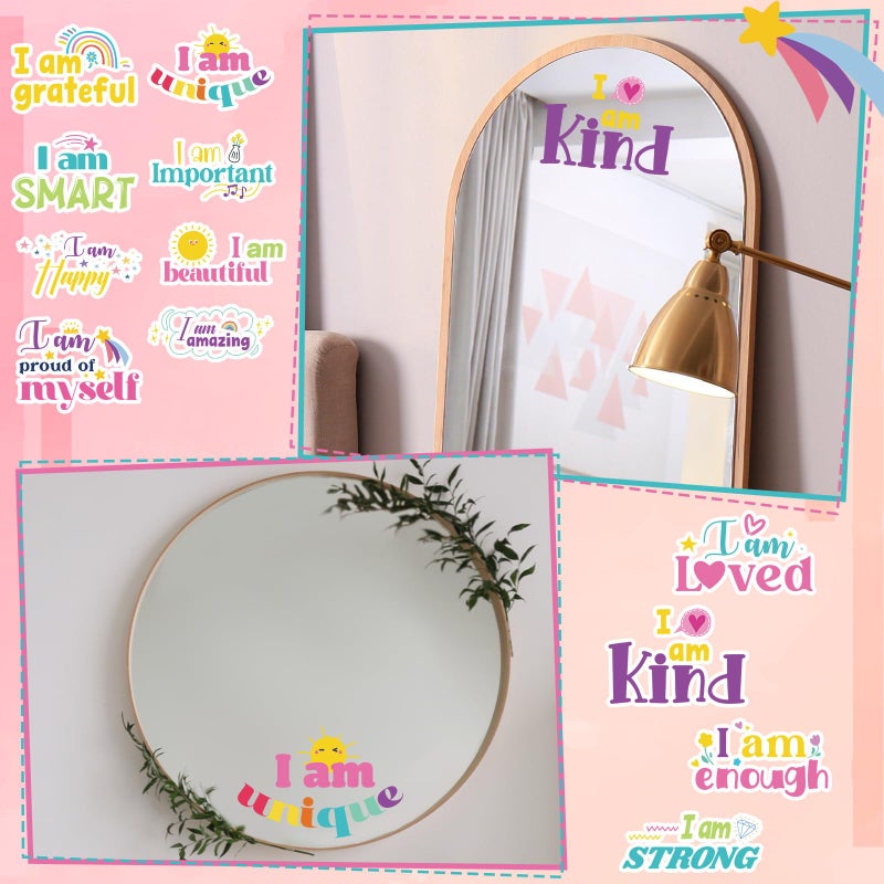 Geyoga 12 Pcs Inspirational Quote Mirror Decals Vinyl Positive Saying Affirmations Mirror Stickers Motivational Window Decals Peel and Stick for Home Office Staff Bathroom Wall Art(Lively Style) - Image 5