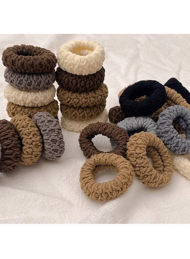12pcs Thick High-Elasticity Hair Ties for Women - Soft No-Contour Design, Retro Bohemian Style, 6 Solid Colors (Beige/Black/White/Brown/Gray/Dark Gray) - Durable Hair Accessories for Ponytails, Buns & Braids, Hair Ties for Thick Hair, Hairstyle Essentials, Soft Texture - Image 2
