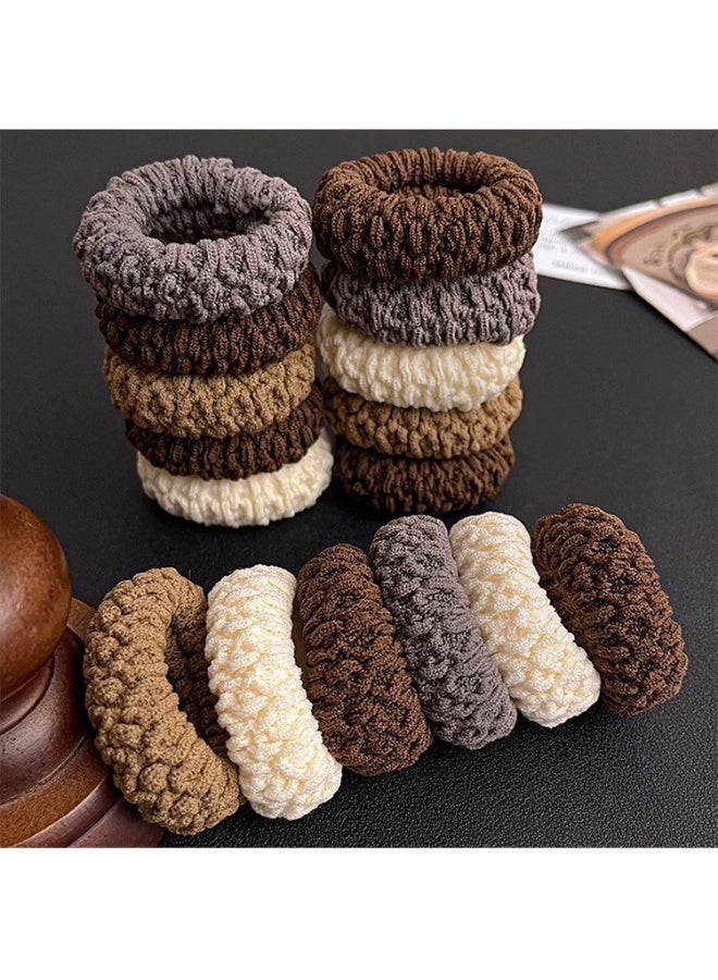 12pcs Thick High-Elasticity Hair Ties for Women - Soft No-Contour Design, Retro Bohemian Style, 6 Solid Colors (Beige/Black/White/Brown/Gray/Dark Gray) - Durable Hair Accessories for Ponytails, Buns & Braids, Hair Ties for Thick Hair, Hairstyle Essentials, Soft Texture - Image 1