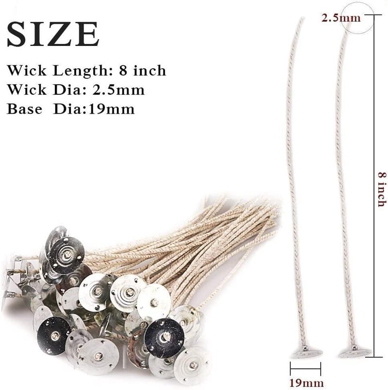 GSXRB ECO6 100pcs Pre-Waxed Wicks for Soy Candles, 8 inch Thick Wick with Base - Image 2
