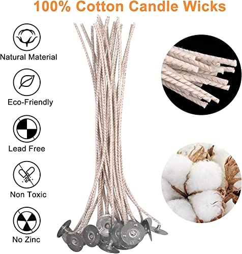 GSXRB ECO6 100pcs Pre-Waxed Wicks for Soy Candles, 8 inch Thick Wick with Base - Image 5