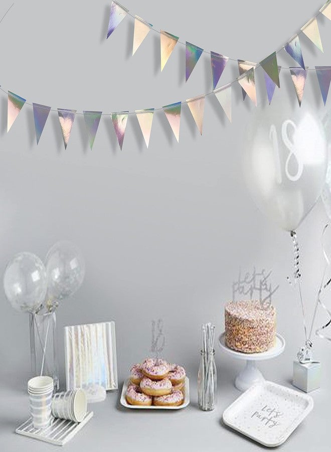 pinkblume 40 Ft Iridescent Triangle Banner Flag Double Sided Metallic Holographic Paper Pennant Bunting Garland for Birthday Anniversary Engagement Wedding Bridal Baby Shower Graduation Hen Party Decorations - Image 4