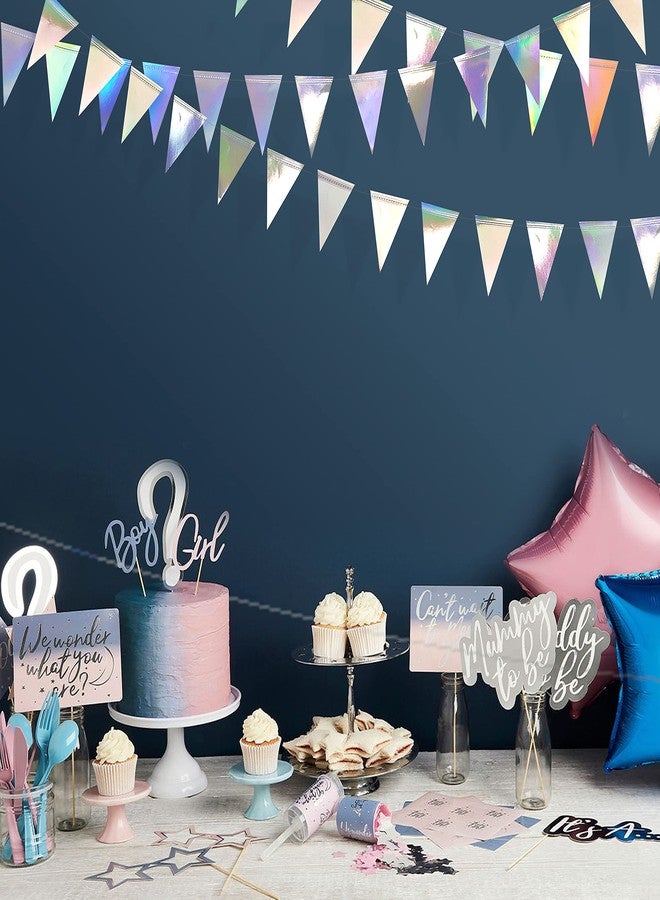 pinkblume 40 Ft Iridescent Triangle Banner Flag Double Sided Metallic Holographic Paper Pennant Bunting Garland for Birthday Anniversary Engagement Wedding Bridal Baby Shower Graduation Hen Party Decorations - Image 3