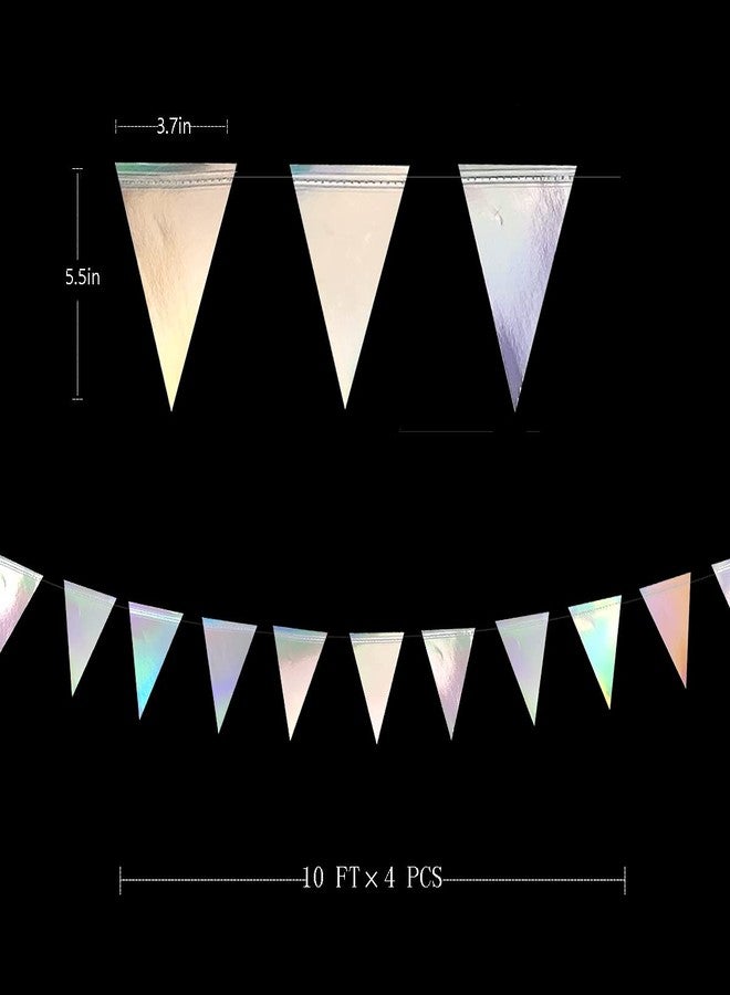 pinkblume 40 Ft Iridescent Triangle Banner Flag Double Sided Metallic Holographic Paper Pennant Bunting Garland for Birthday Anniversary Engagement Wedding Bridal Baby Shower Graduation Hen Party Decorations - Image 2