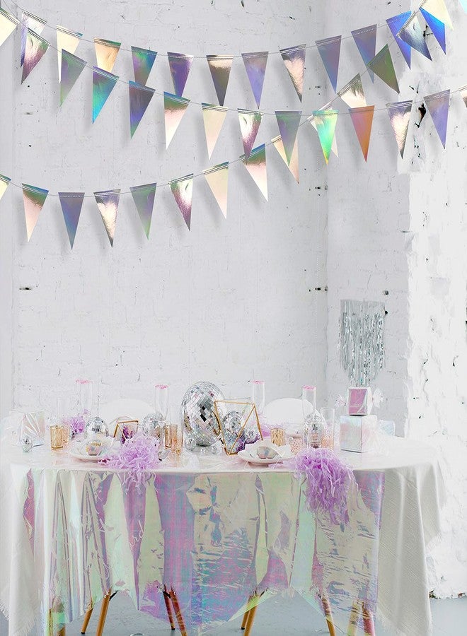 pinkblume 40 Ft Iridescent Triangle Banner Flag Double Sided Metallic Holographic Paper Pennant Bunting Garland for Birthday Anniversary Engagement Wedding Bridal Baby Shower Graduation Hen Party Decorations - Image 5