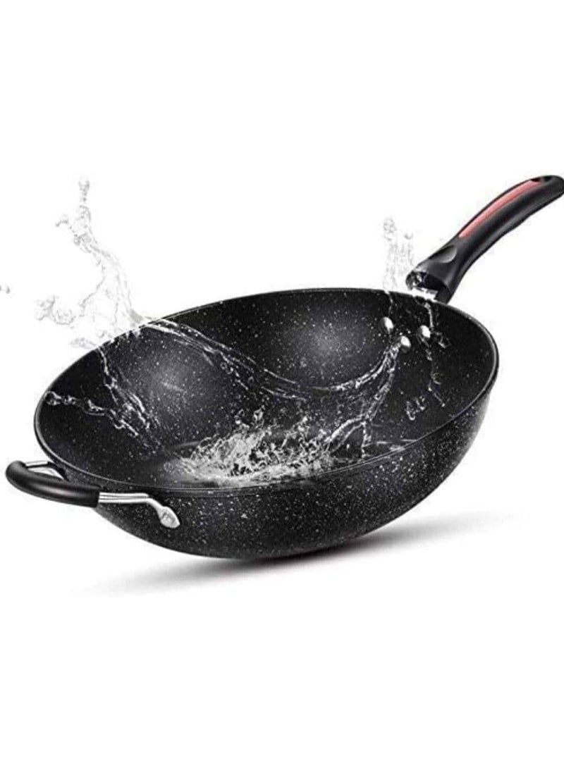 34cm Deep Non-Stick Wok Pan Made from Durable Carbon Steel with Premium Non-Stick Coating, Ideal for Stir Frying, Deep Cooking, Family Meals, Even Heat Distribution and Easy Cleaning - Image 2