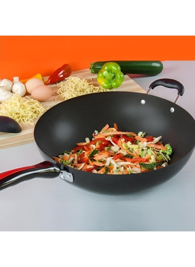34cm Deep Non-Stick Wok Pan Made from Durable Carbon Steel with Premium Non-Stick Coating, Ideal for Stir Frying, Deep Cooking, Family Meals, Even Heat Distribution and Easy Cleaning - Image 3