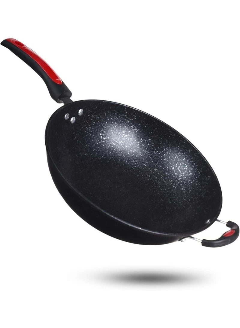 34cm Deep Non-Stick Wok Pan Made from Durable Carbon Steel with Premium Non-Stick Coating, Ideal for Stir Frying, Deep Cooking, Family Meals, Even Heat Distribution and Easy Cleaning - Image 1