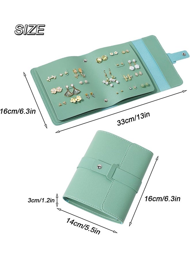 Earring Holder Organizer with Foldable Book Design Jewelry Book Organizer, Portable Pu Leather Travel Earring Case(Green) - Image 2