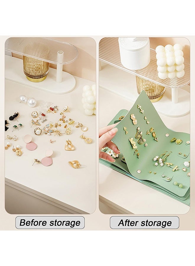 Earring Holder Organizer with Foldable Book Design Jewelry Book Organizer, Portable Pu Leather Travel Earring Case(Green) - Image 4