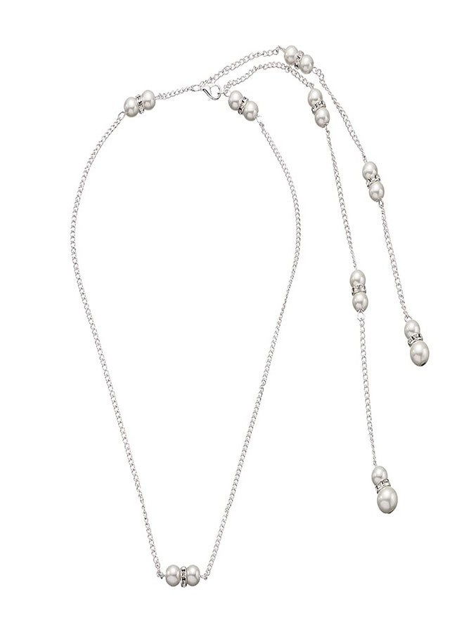 Asphire Vintage Bridal Pearl Back Chain Necklace Long Pendant Lariat Y Necklace Crystal Pearl 1920s Costume Wedding Accessories for Women - Image 1